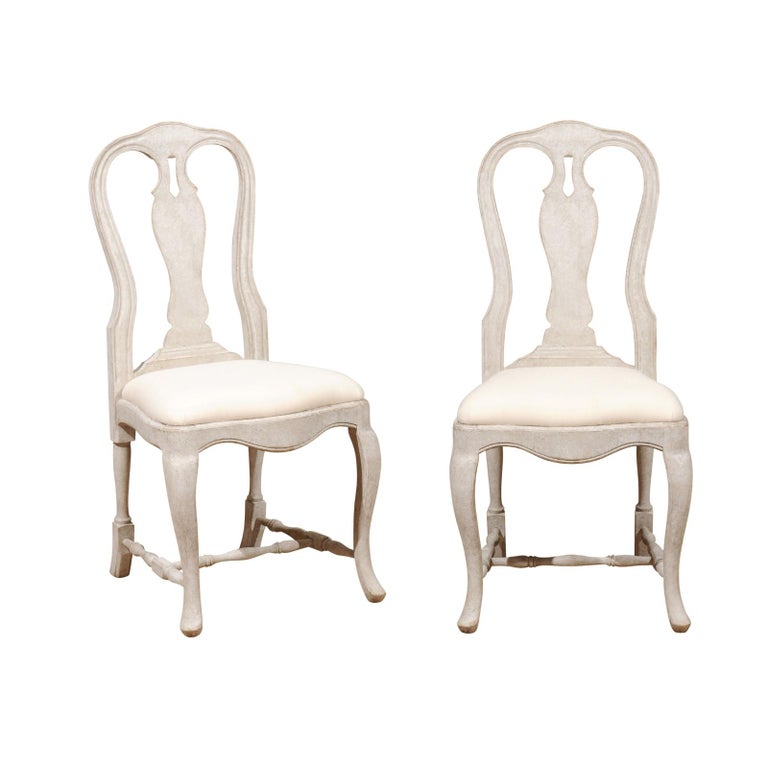 Splat Back Rococo Bespoke Swedish Rococo Style Painted Wood Upholstered Chair with ...