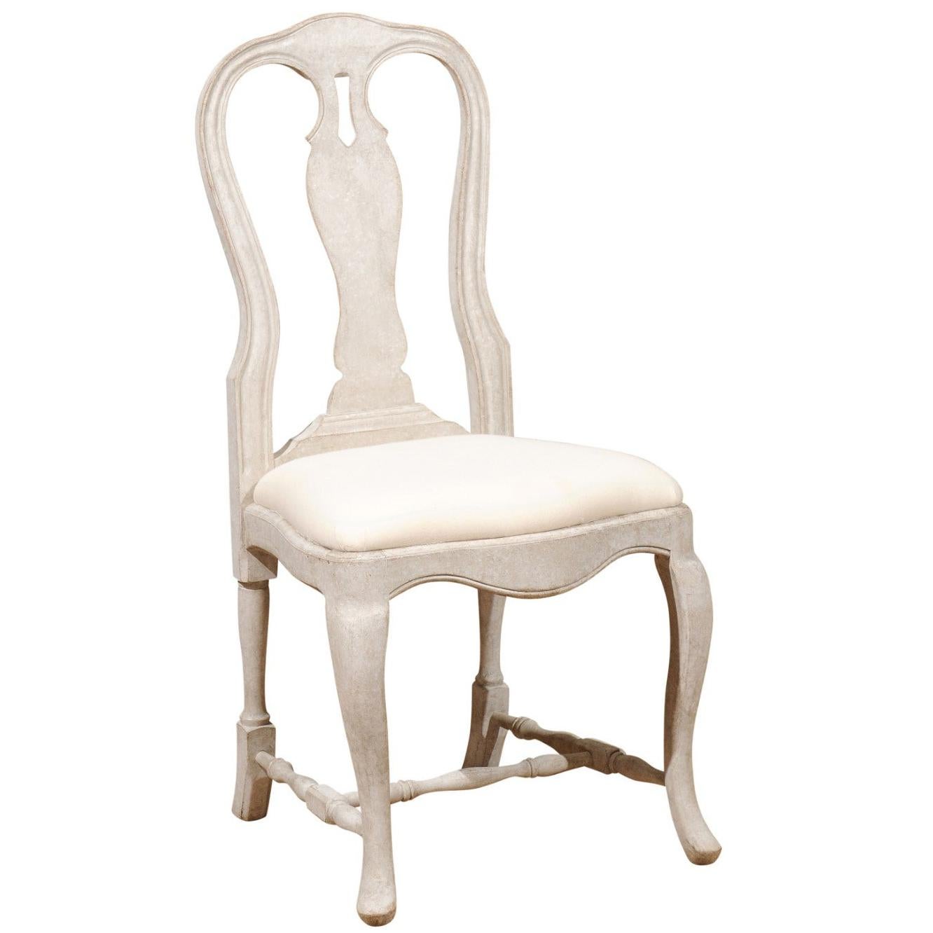 Bespoke Swedish Rococo Style Painted Wood Upholstered Chair with Cabriole Legs