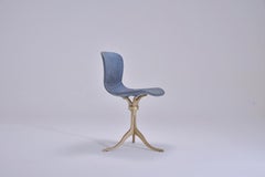 Bespoke Swivel Chair in Blue Leather and Hand Cast Brass Base by P. Tendercool