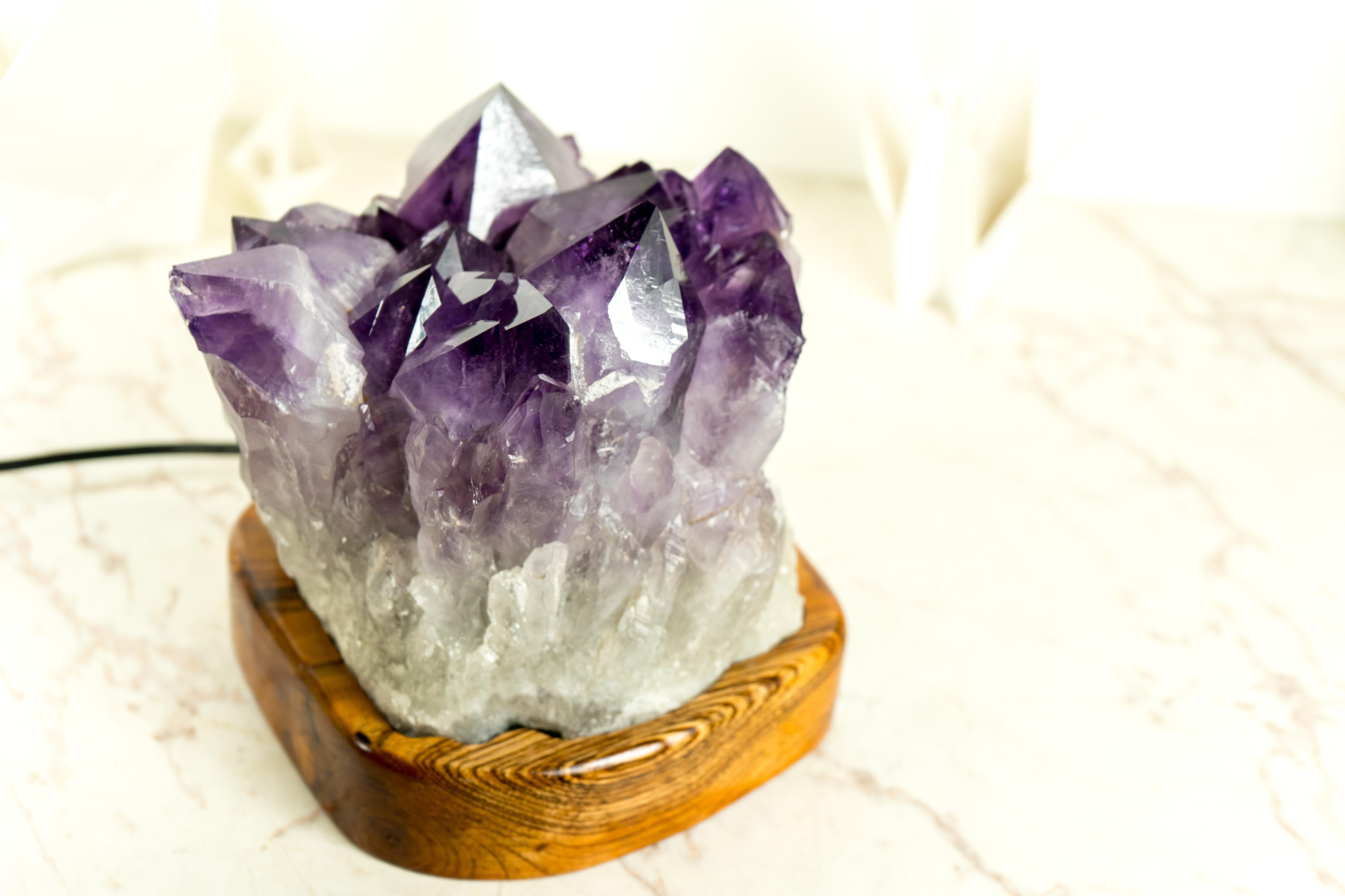 Bespoke Table Lamp with a AAA Amethyst Cluster and Brazilian Wood For Sale 4