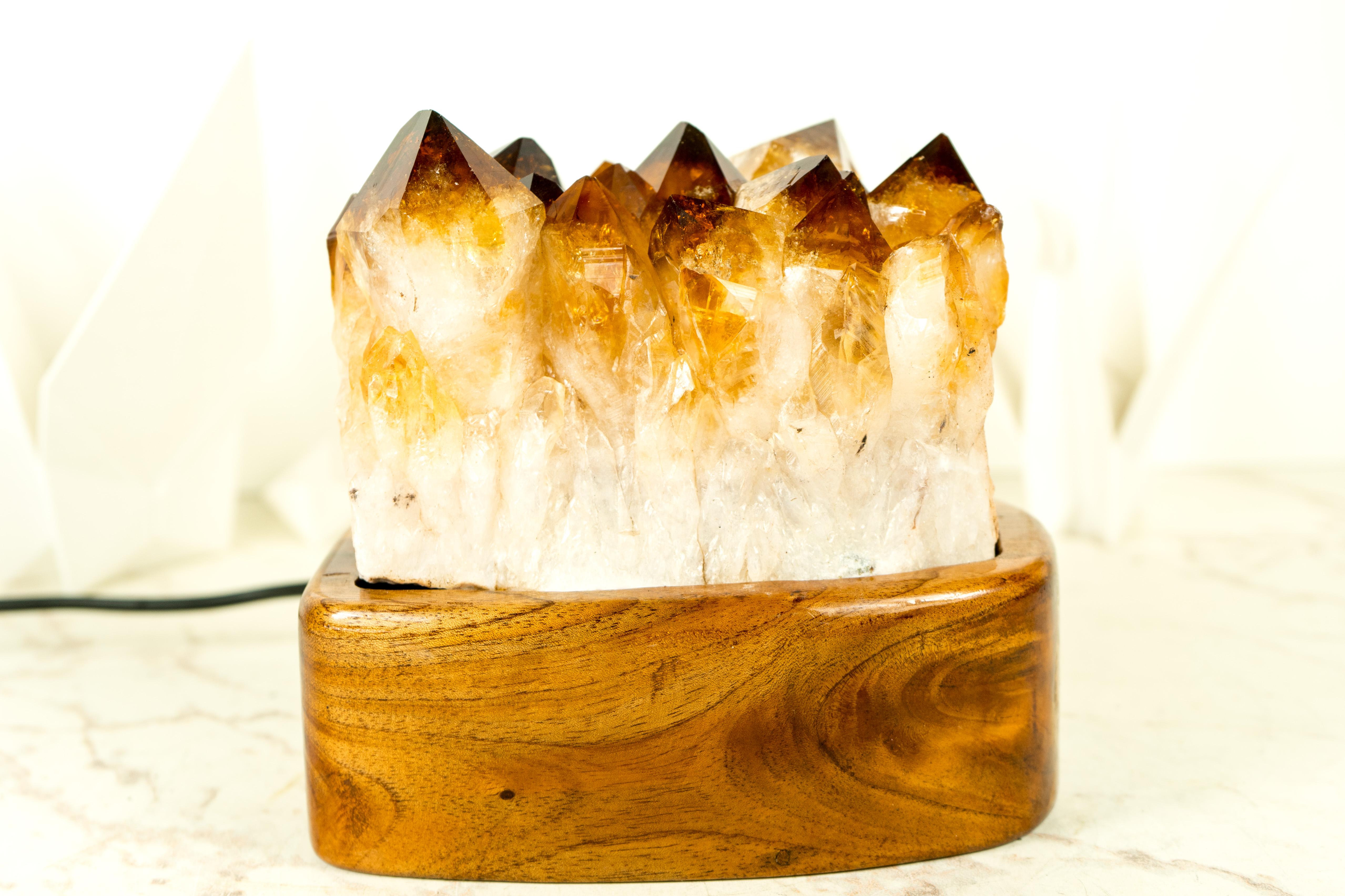 Bespoke Table Lamp with a AAA Citrine Cluster and Brazilian Wood For Sale 7