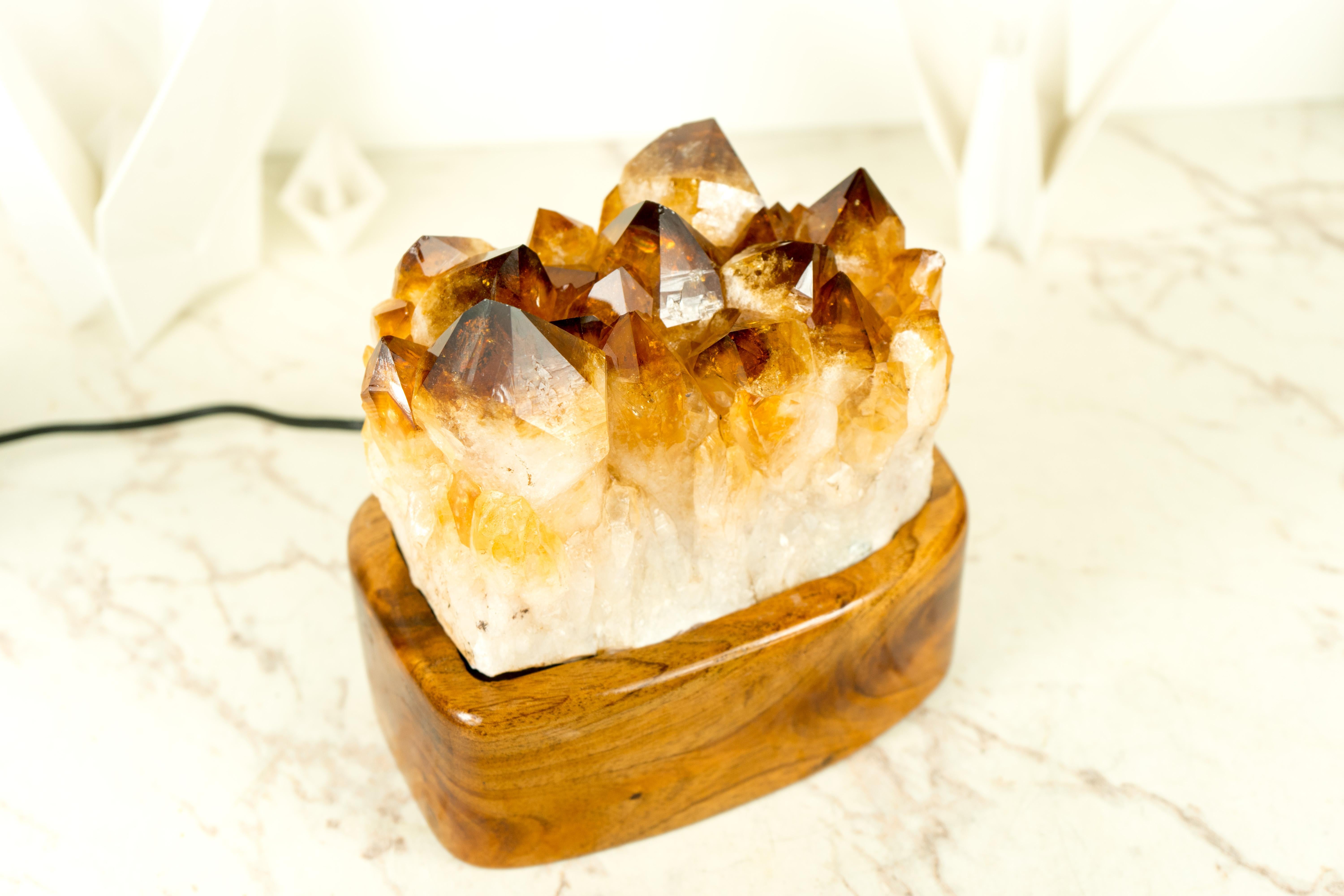 Bespoke Table Lamp with a AAA Citrine Cluster and Brazilian Wood For Sale 8