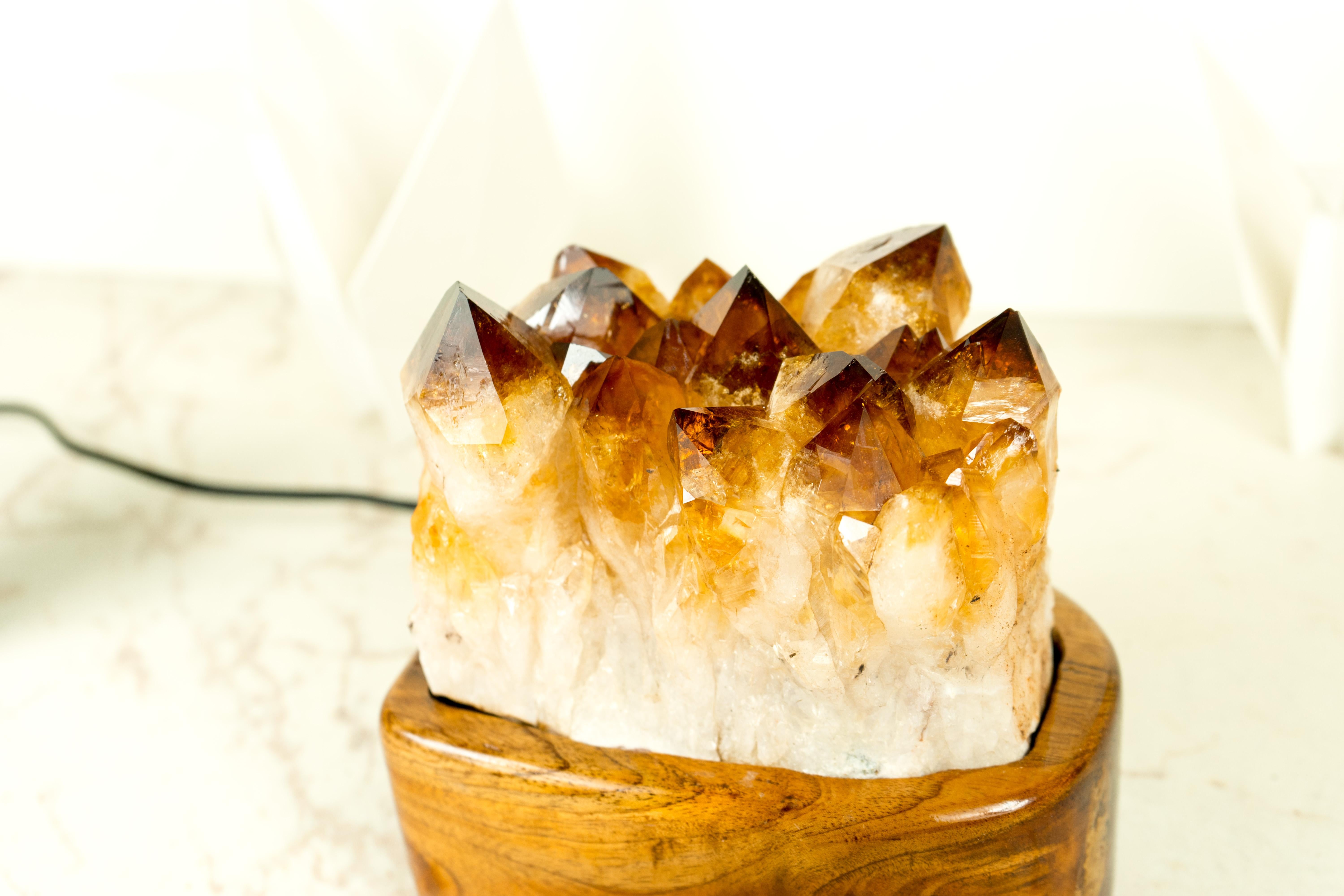 Bespoke Table Lamp with a AAA Citrine Cluster and Brazilian Wood For Sale 9