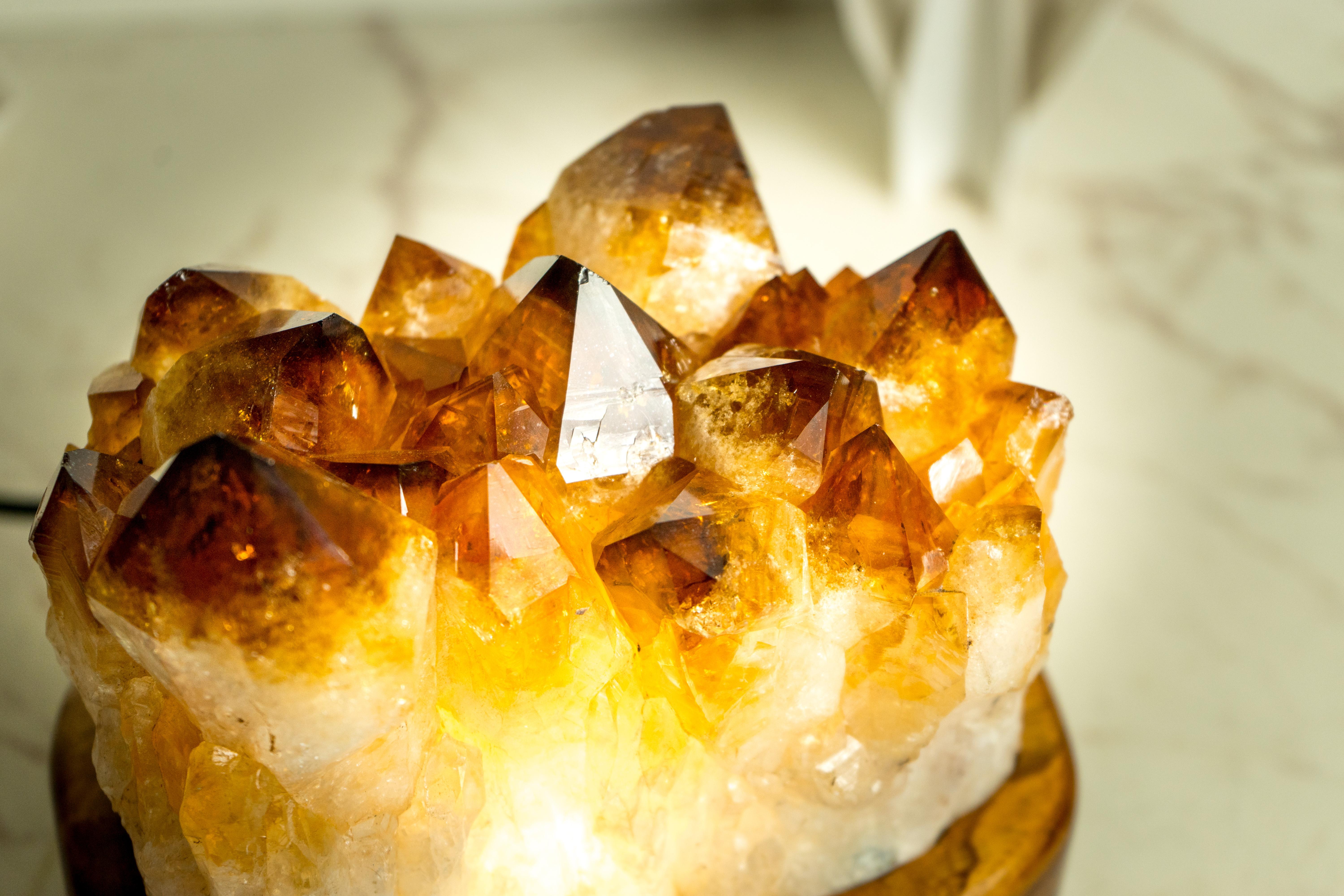Bespoke Table Lamp with a AAA Citrine Cluster and Brazilian Wood For Sale 1