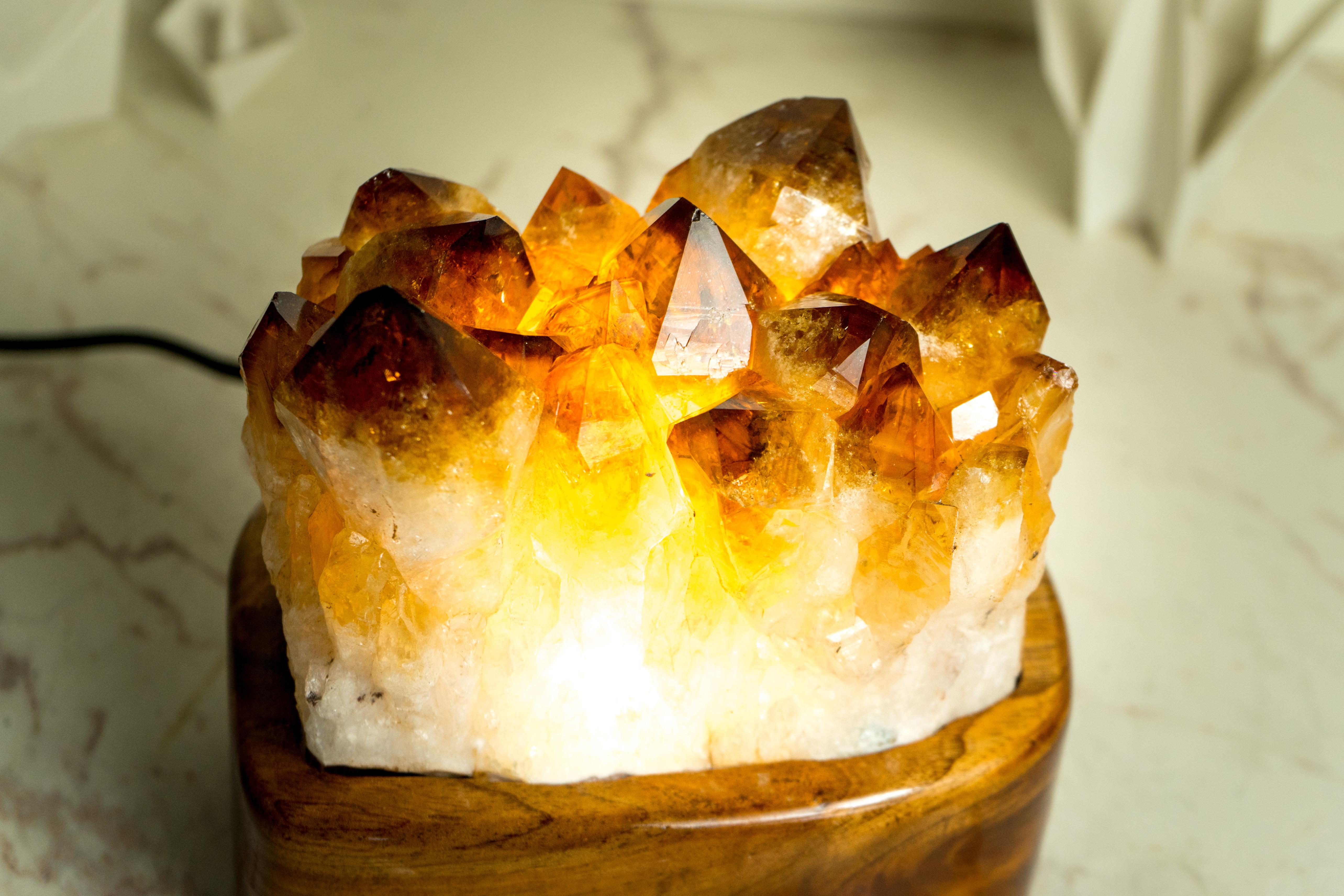 Bespoke Table Lamp with a AAA Citrine Cluster and Brazilian Wood For Sale 2
