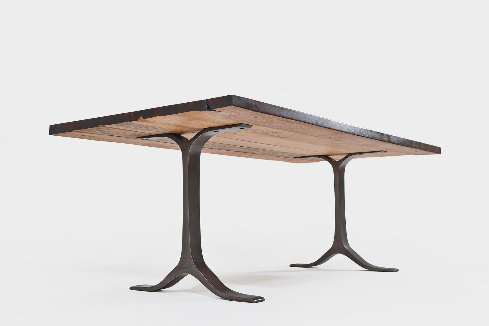 Bespoke Table, Reclaimed Teak wood, Sand cast Aluminum Bases by P. Tendercool For Sale 3