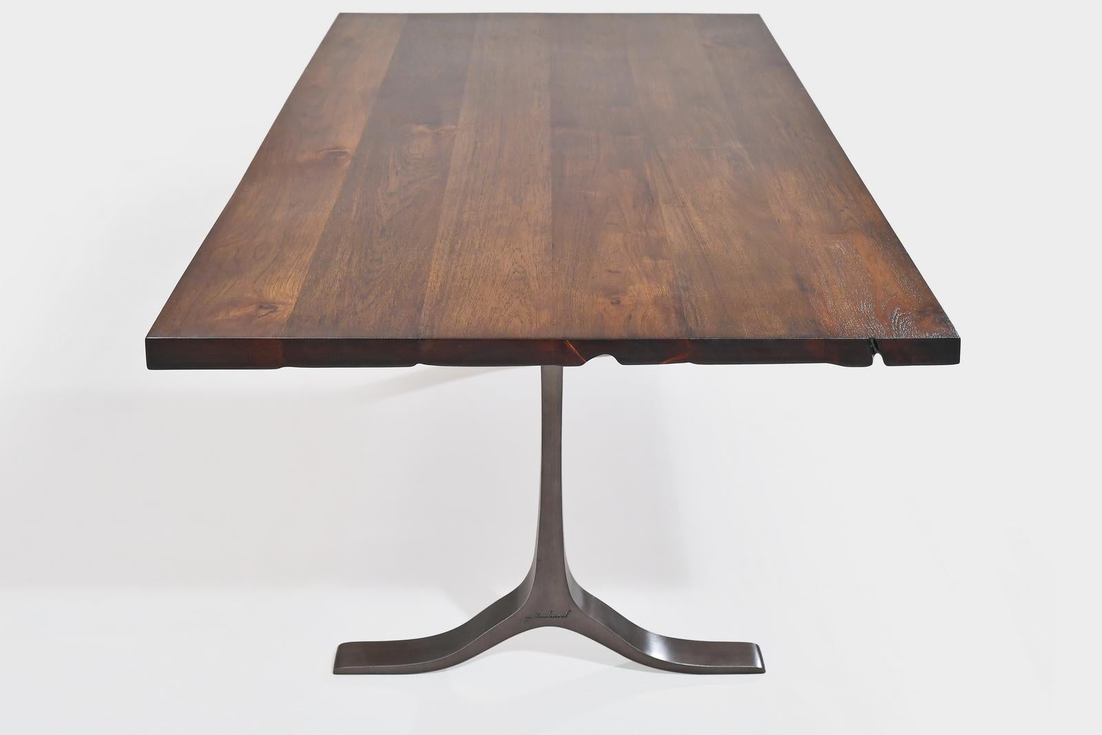 Minimalist Bespoke Table, Reclaimed Teak wood, Sand cast Aluminum Bases by P. Tendercool For Sale