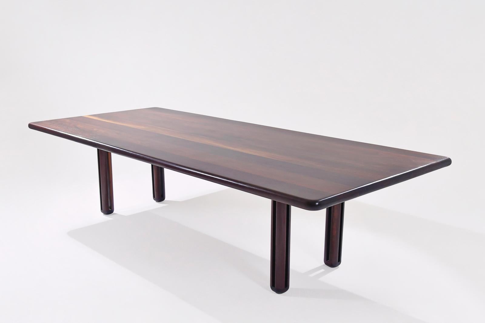 Mid-Century Modern Bespoke Table Wood Base, Reclaimed Makha Tae Wood, by P. Tendercool 'Instock' For Sale