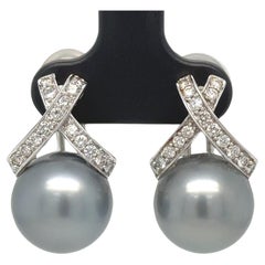 Bespoke Tahitian Pearl & Diamond Earrings 0.53ct