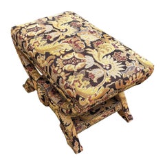 Bespoke Tapestry Upholstery X Bases Studded Nailhead Bench by Billy Baldwin