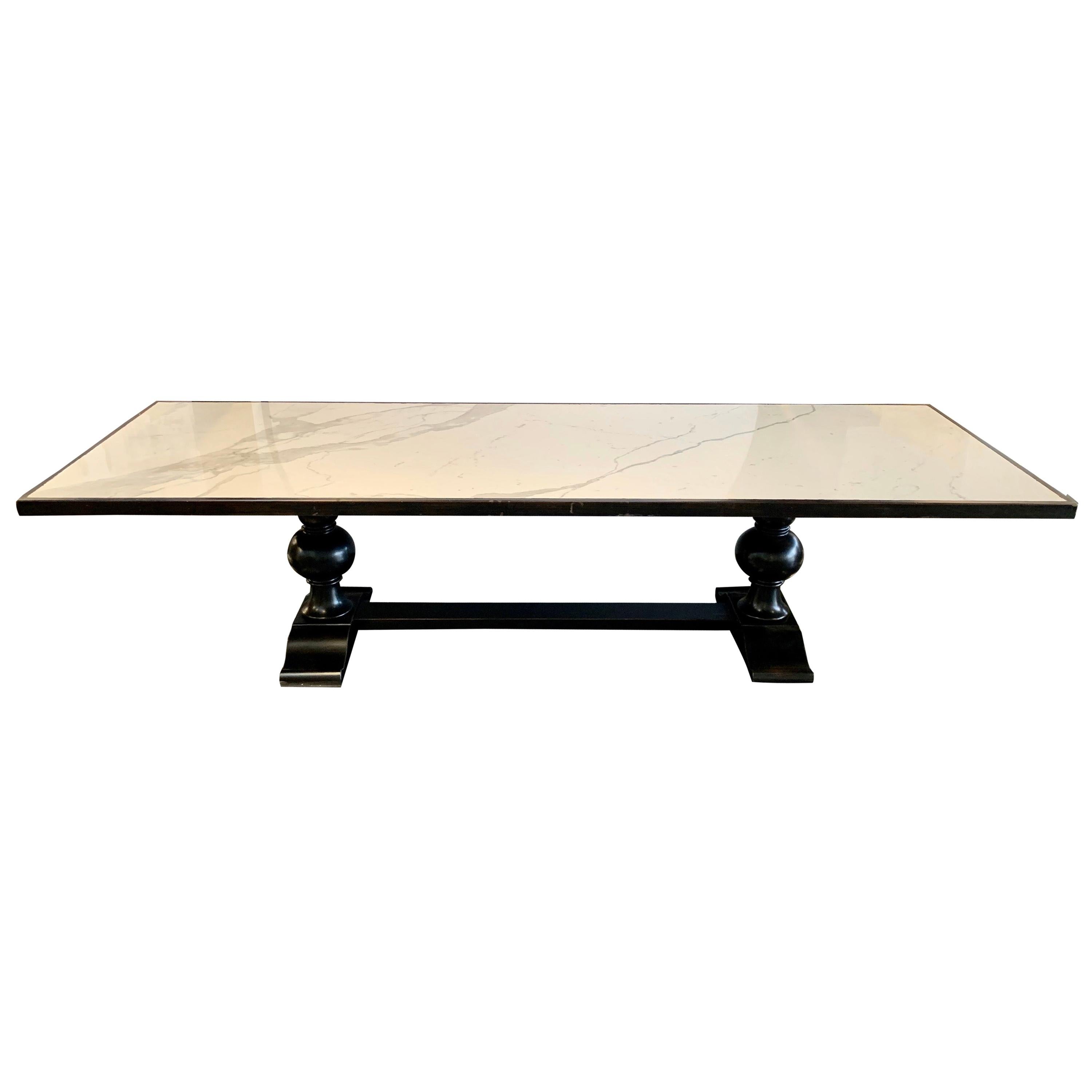 Bespoke Ten Foot Faux MarbleTop Black Trestle Dining Table at 1stDibs