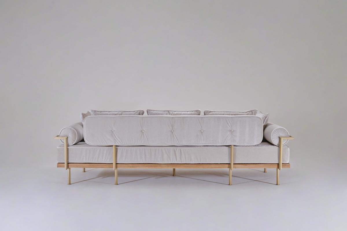 Bespoke Three-Seat Sofa with Brass and Bleached Hardwood Frame by P. Tendercool In New Condition For Sale In Bangkok, TH