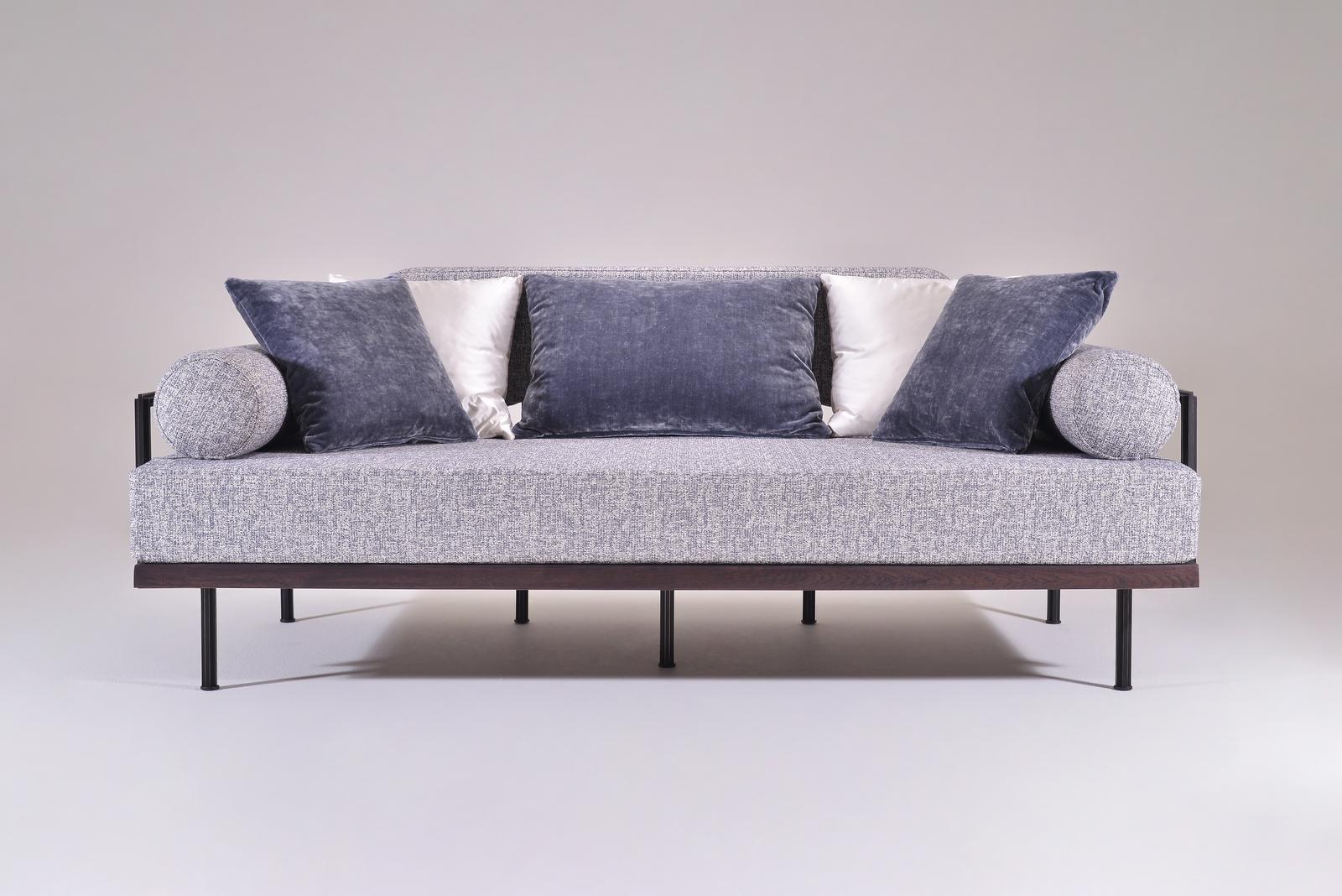 Thai Bespoke Two-Seat Sofa in Reclaimed Hardwood and Brass Frame by P. Tendercool For Sale