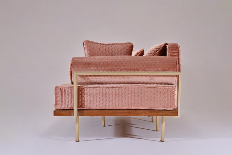 Thai Bespoke Two-Seat Sofa with Brass and Reclaimed Hardwood by P. Tendercool instock For Sale