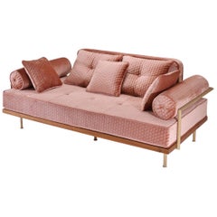 Bespoke Two-Seat Sofa with Brass and Reclaimed Hardwood by P. Tendercool instock