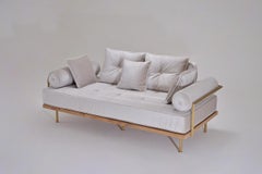 Bespoke Two-Seat Sofa with Brass and Bleached Hardwood Frame by P. Tendercool