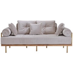 Bespoke Two-Seat Sofa with Brass and Bleached Hardwood Frame by P. Tendercool