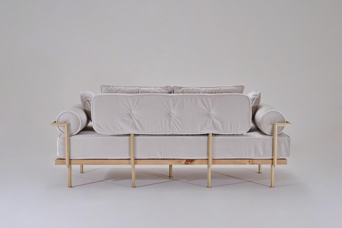 Bespoke 2 Seater Sofa Bleached Hardwood & Brass Frame by P. Tendercool (Indoor) In New Condition For Sale In Bangkok, TH
