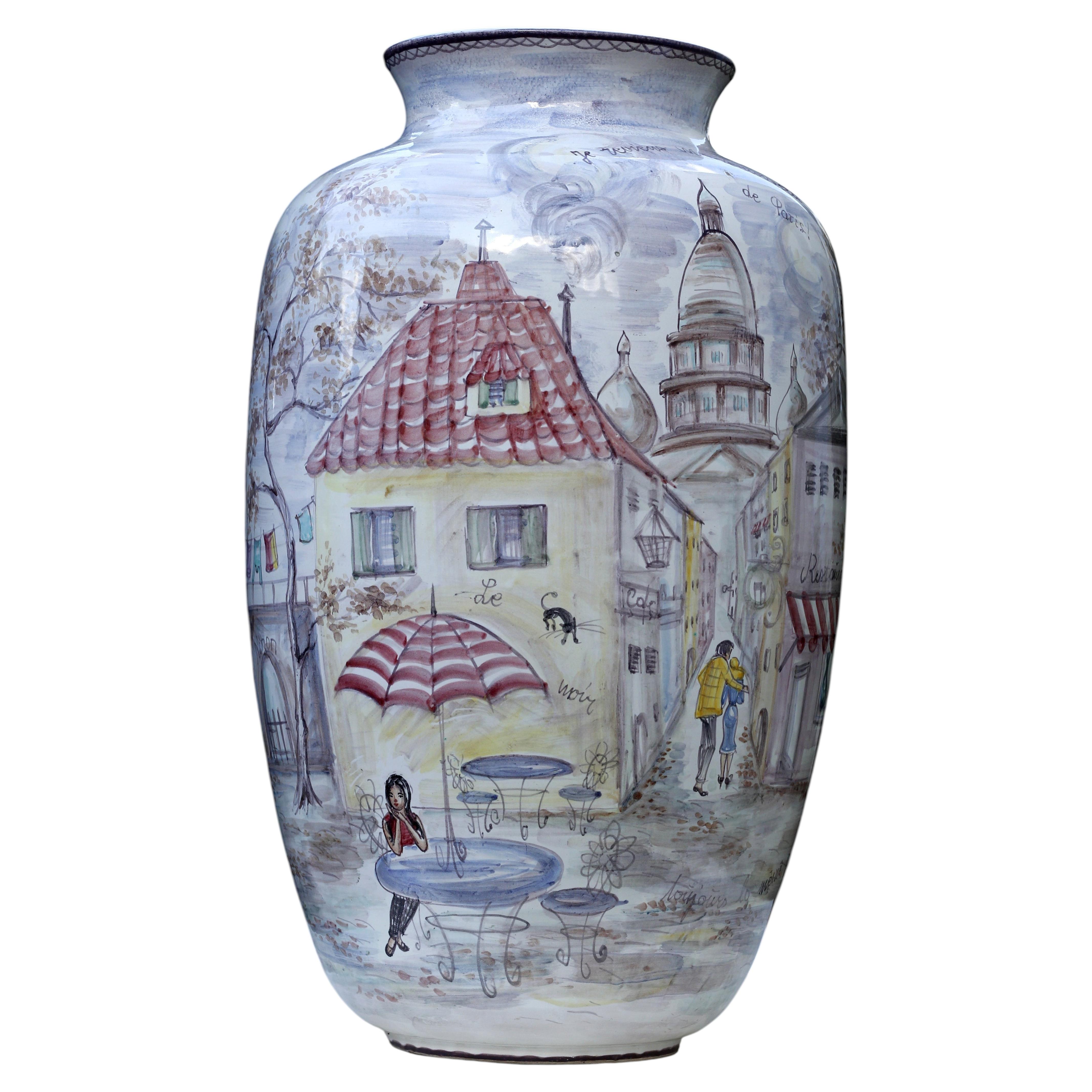 Besp. 62cm ! Ulmer floor VASE handp. Paris 1950s Baronin Sybille von Rothkirch For Sale