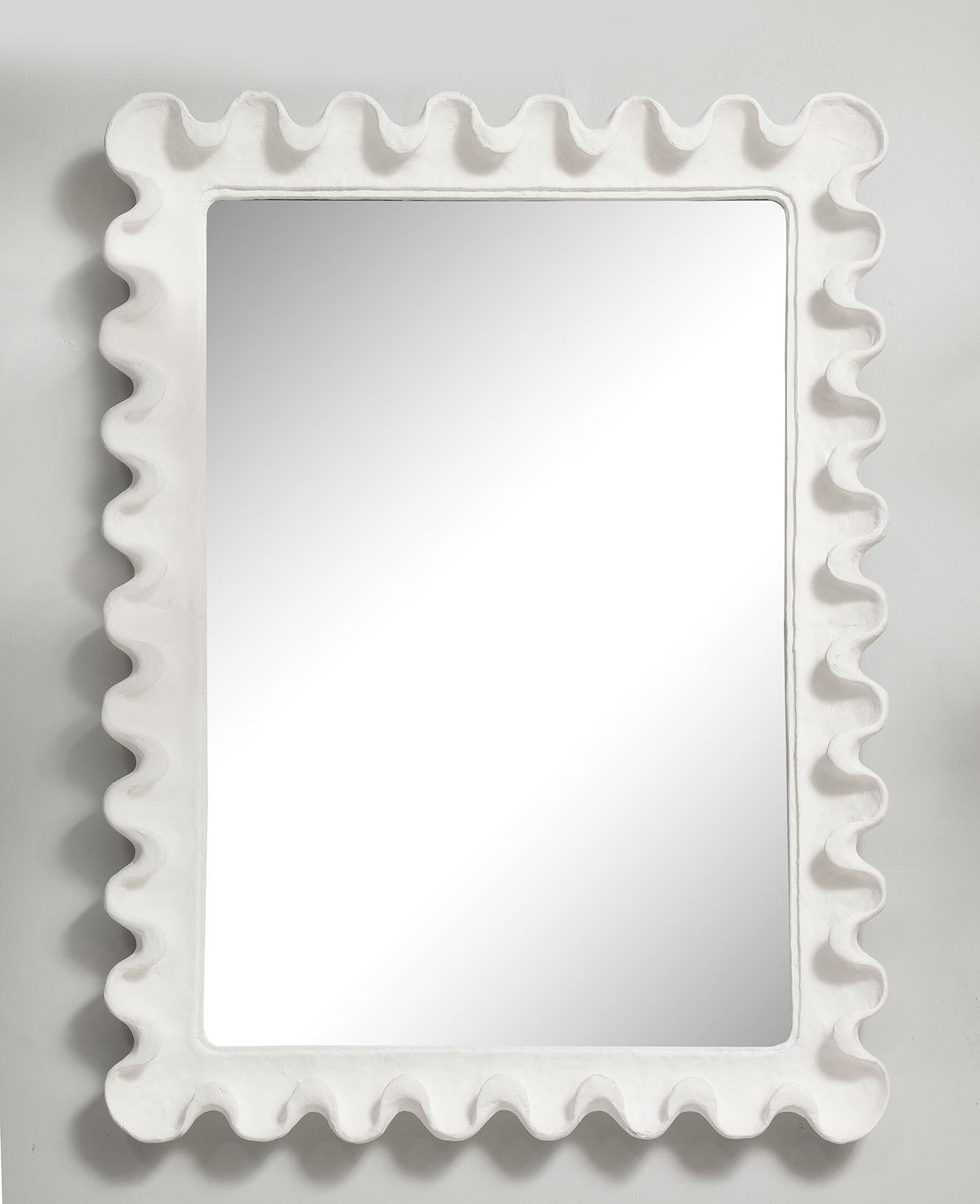 Bespoke undulating plaster mirror. This mirror is customizable.
Lead Time for custom made is 8-10 weeks.