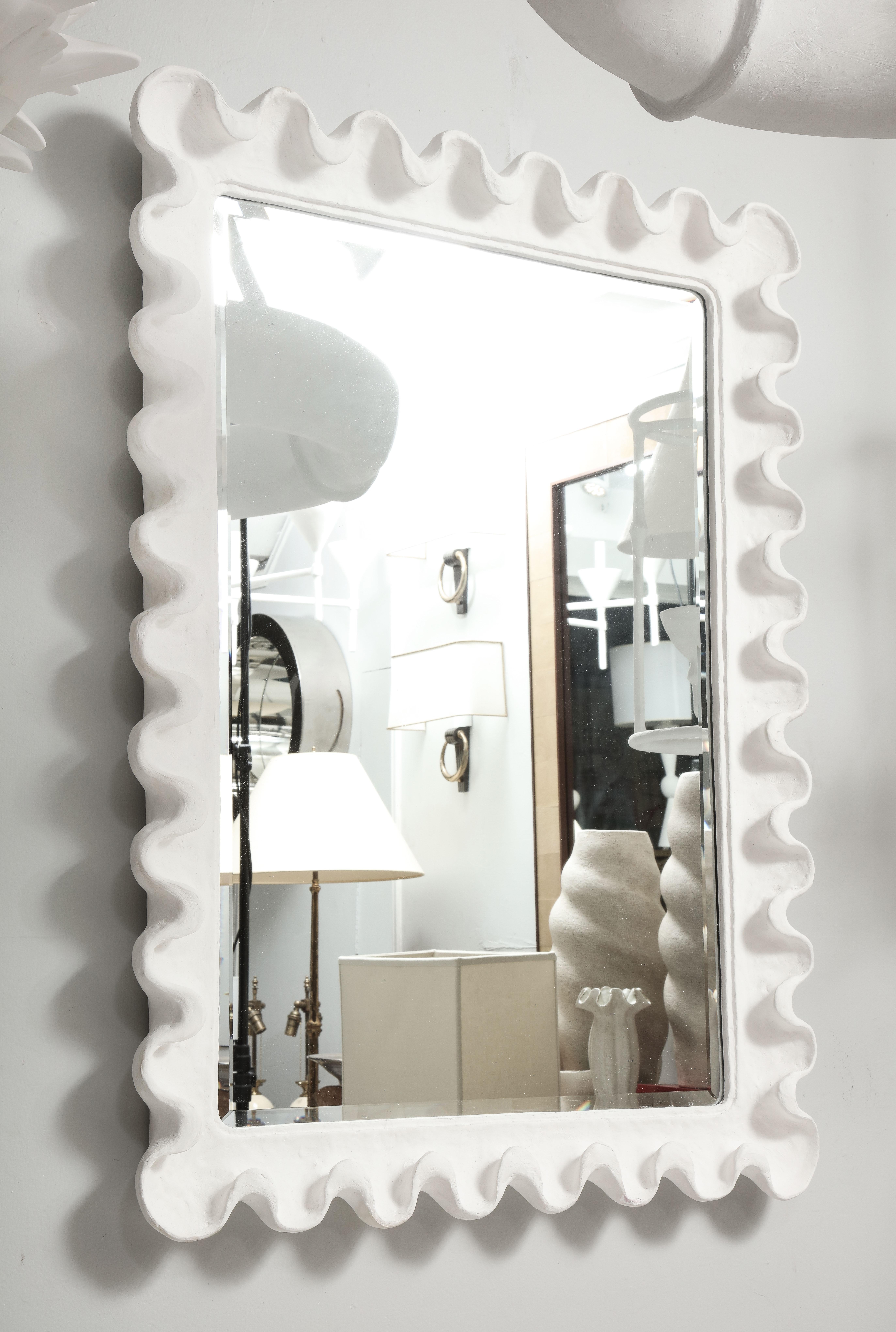American Custom Undulating Plaster Mirror For Sale
