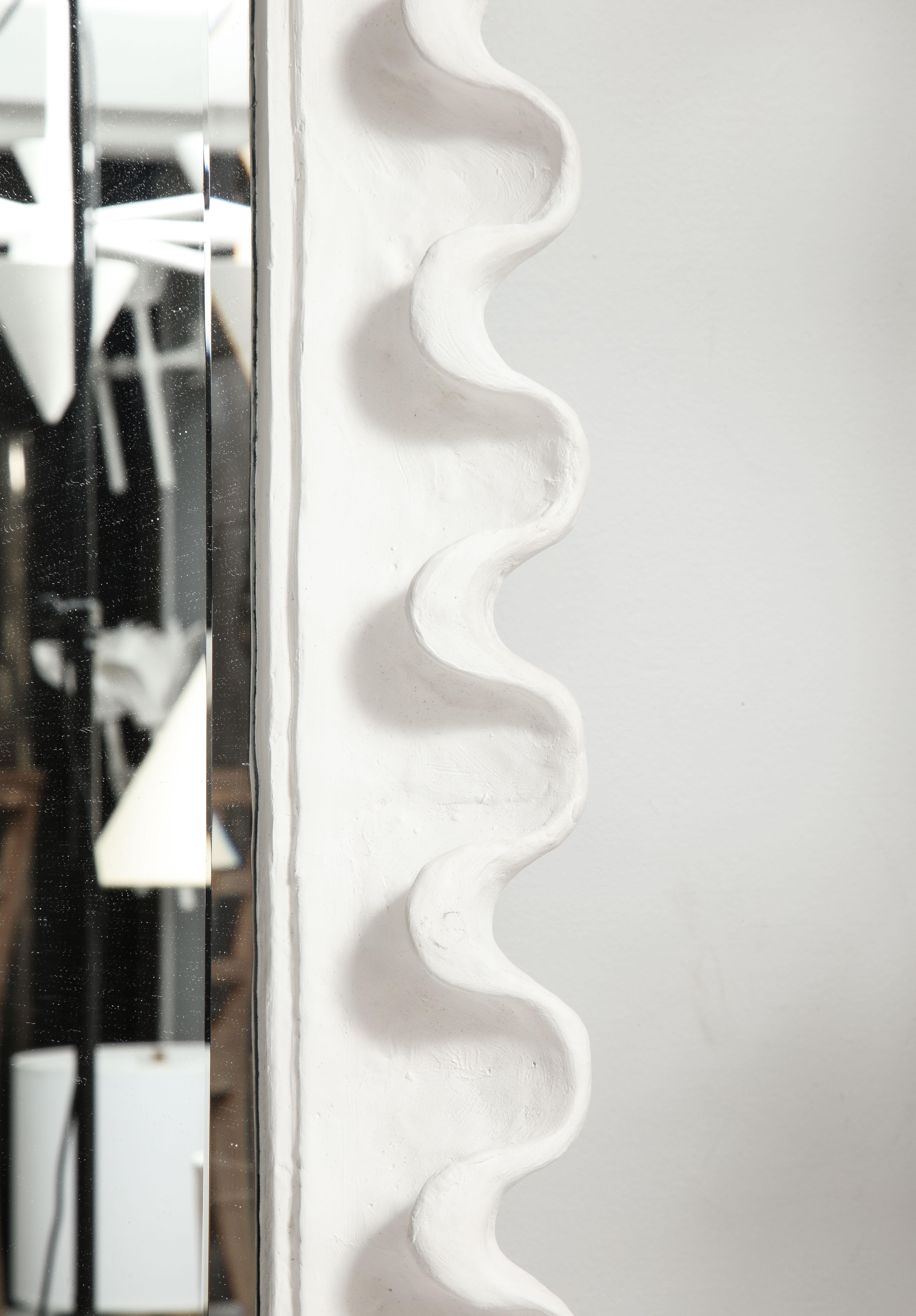 Contemporary Custom Undulating Plaster Mirror For Sale