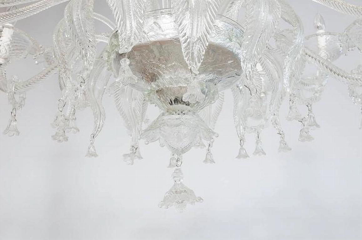 Mid-Century moderno Lampadario su misura di Murano Clear Color largo e piatto Italia in vendita