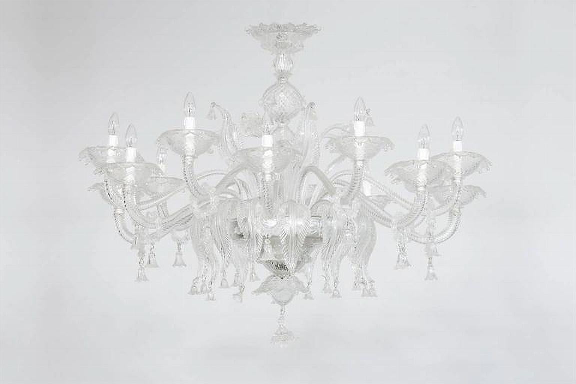 Vetro artistico Lampadario su misura di Murano Clear Color largo e piatto Italia in vendita