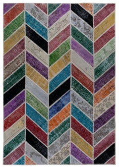 Bespoke Vibrant Chevron Patchwork Rug, Handmade from Vintage Turkish Carpets