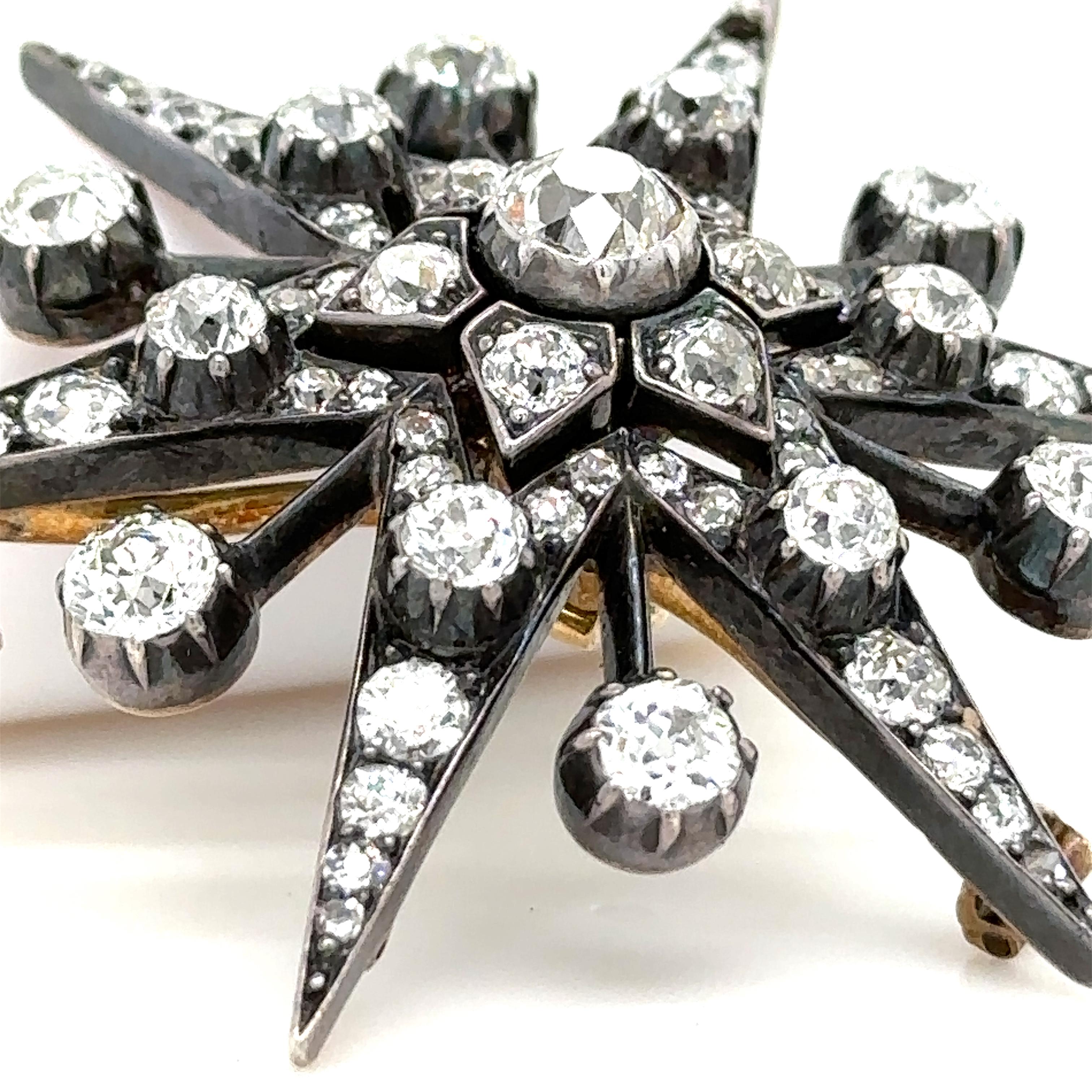 Bespoke Victorian Diamond Starburst Pendant/Brooch 8.70ct In Excellent Condition For Sale In SYDNEY, NSW
