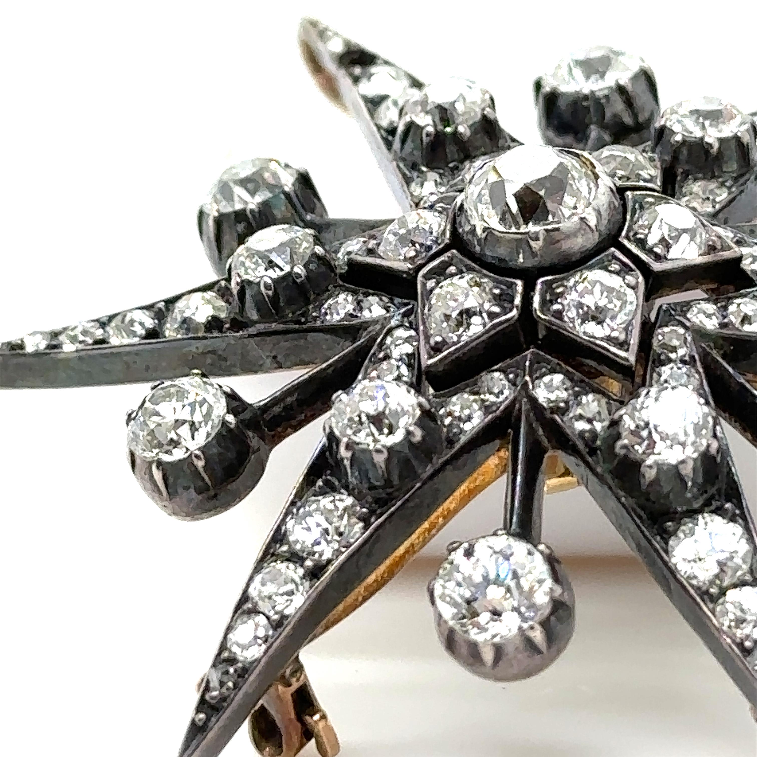 Women's Bespoke Victorian Diamond Starburst Pendant/Brooch 8.70ct For Sale