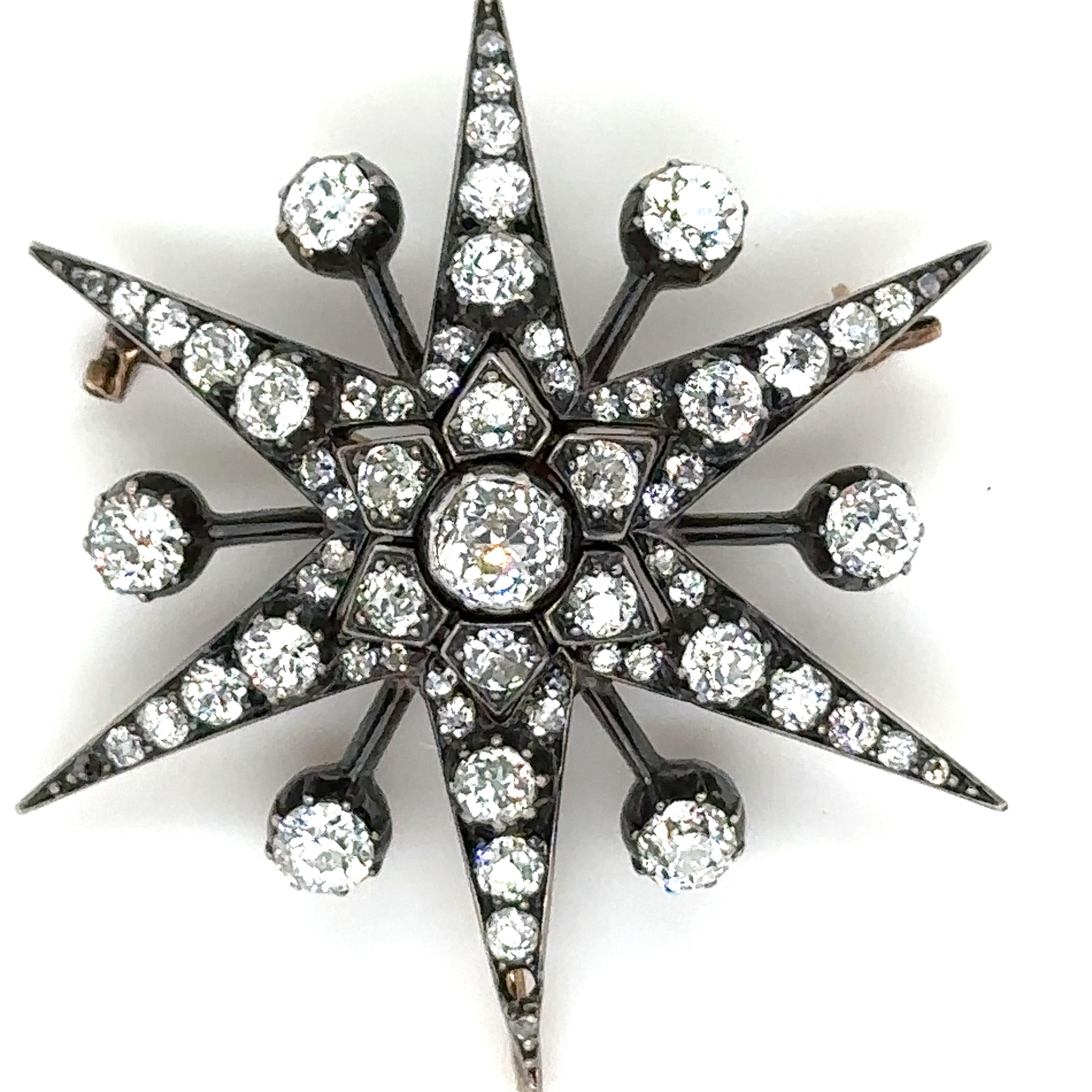 Bespoke Victorian Diamond Starburst Pendant/Brooch 8.70ct For Sale 1