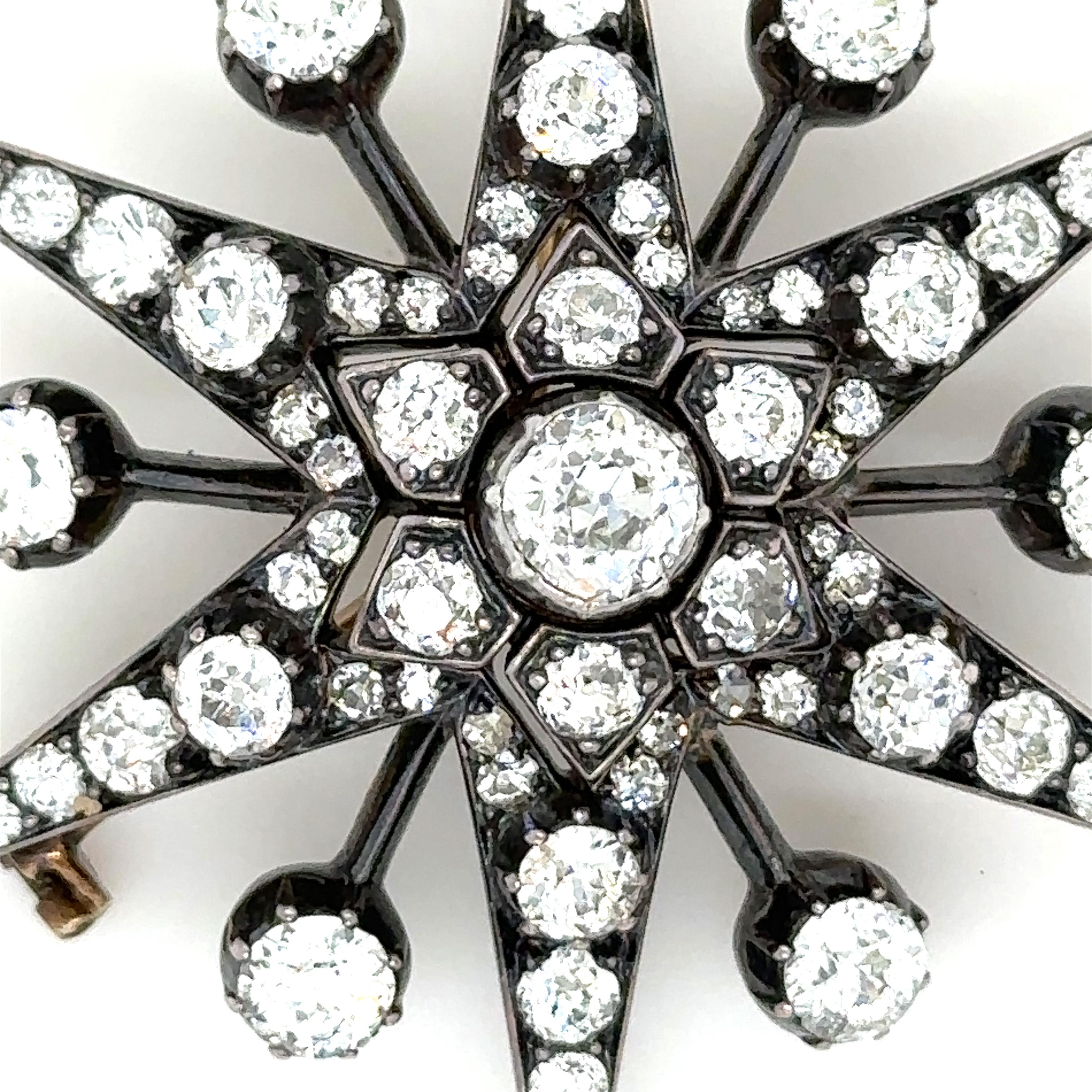 Bespoke Victorian Diamond Starburst Pendant/Brooch 8.70ct For Sale 2