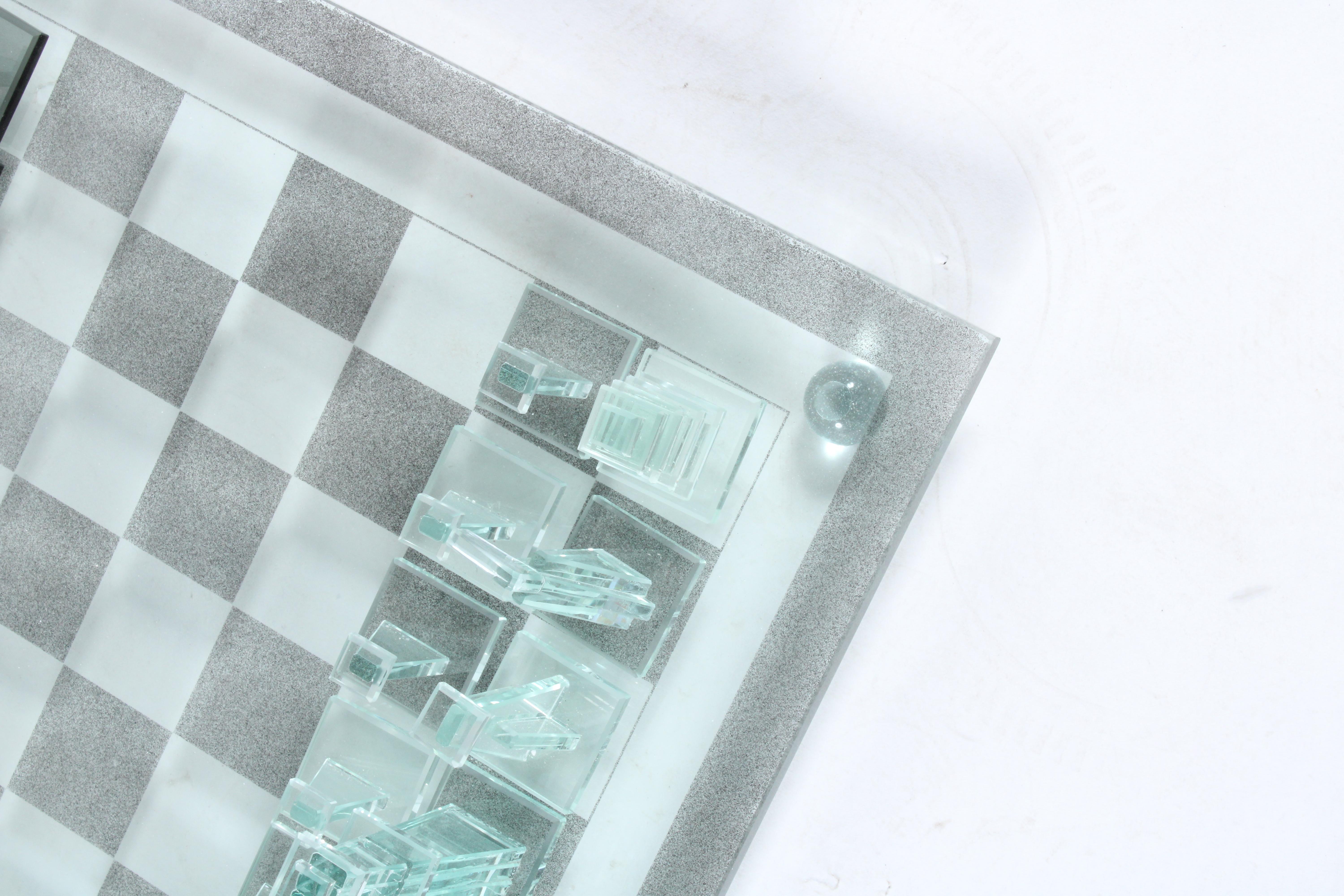 Etched Bespoke Vintage Artisan Glass Chess Set with board and pieces  *Free Shipping