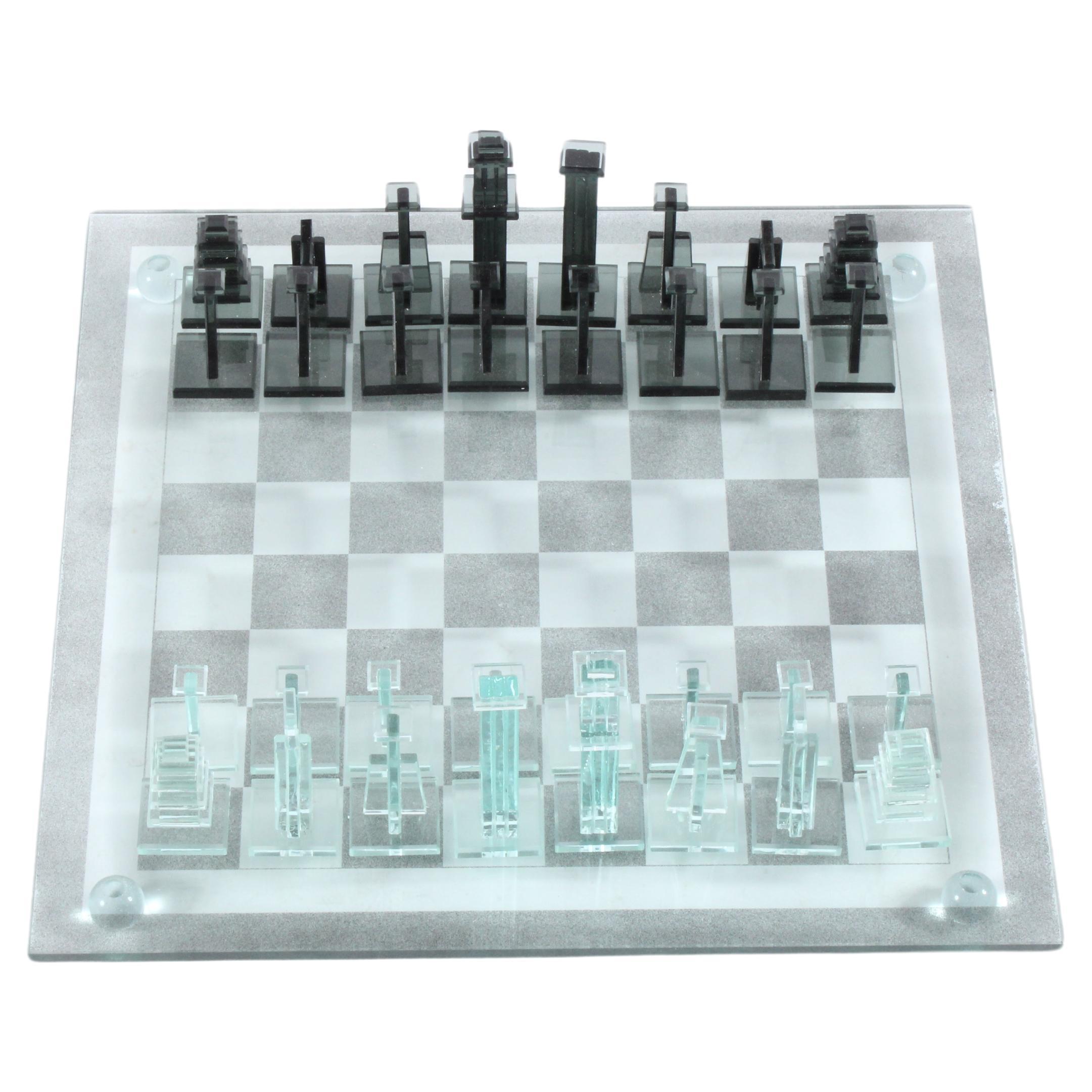 Bespoke Vintage Artisan Glass Chess Set with board and pieces  *Free Shipping