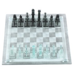 Jeu d'échecs en verre artisanal sur mesure avec plateau et pièces  *Expédition gratuite