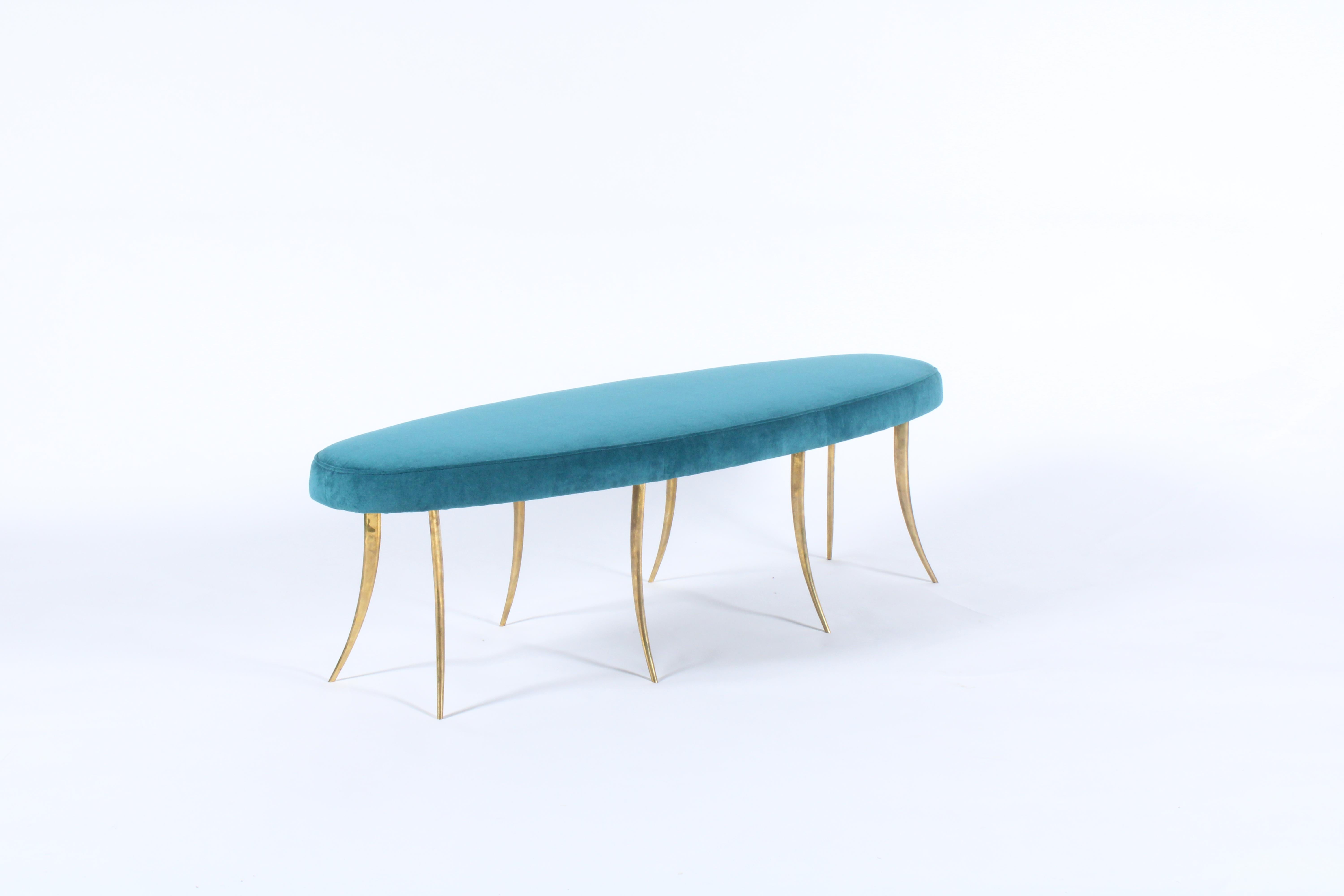  Bespoke Vintage Italian Bench with Teal Upholstered Cushion For Sale 5