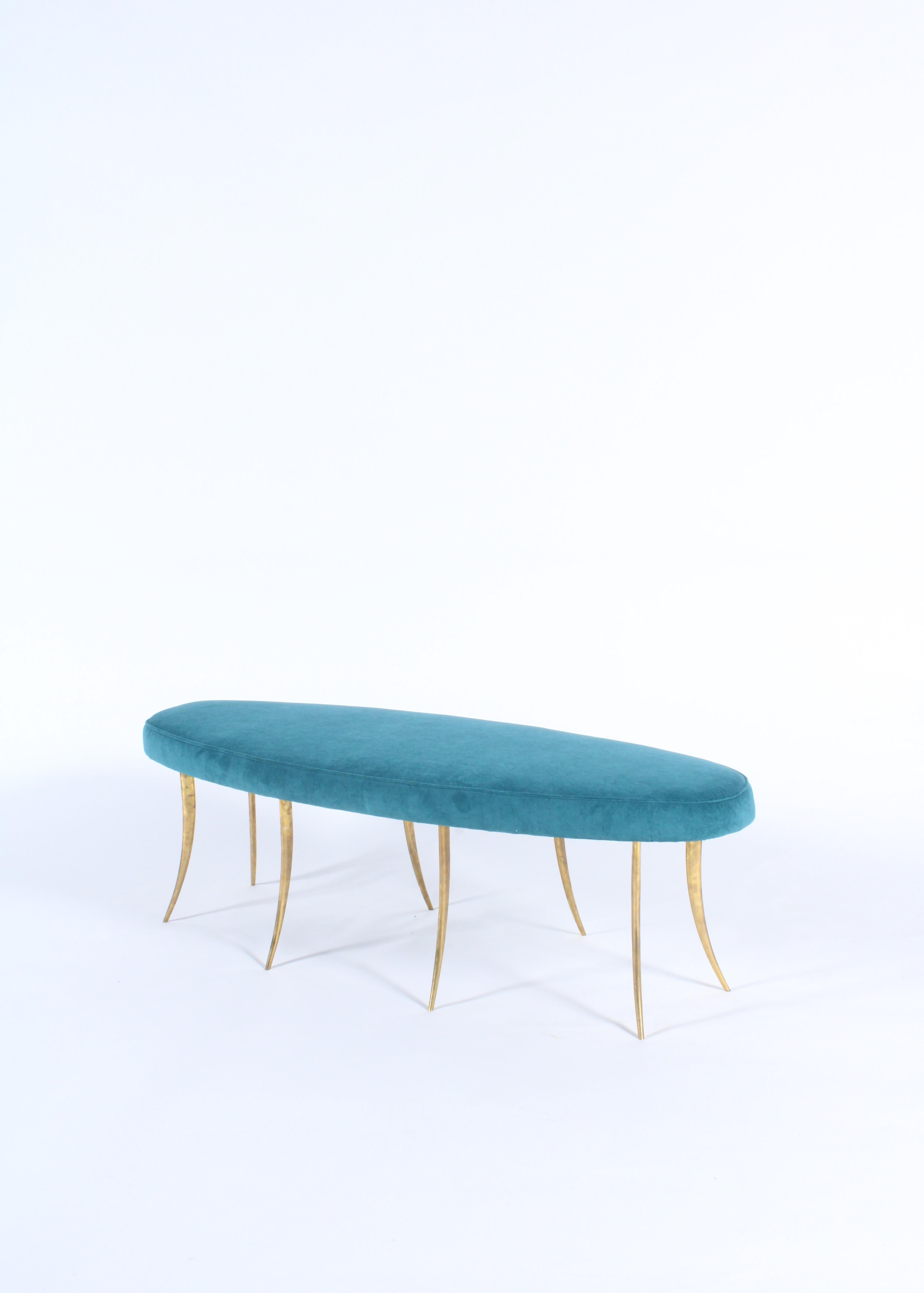 Late 20th Century  Bespoke Vintage Italian Bench with Teal Upholstered Cushion For Sale