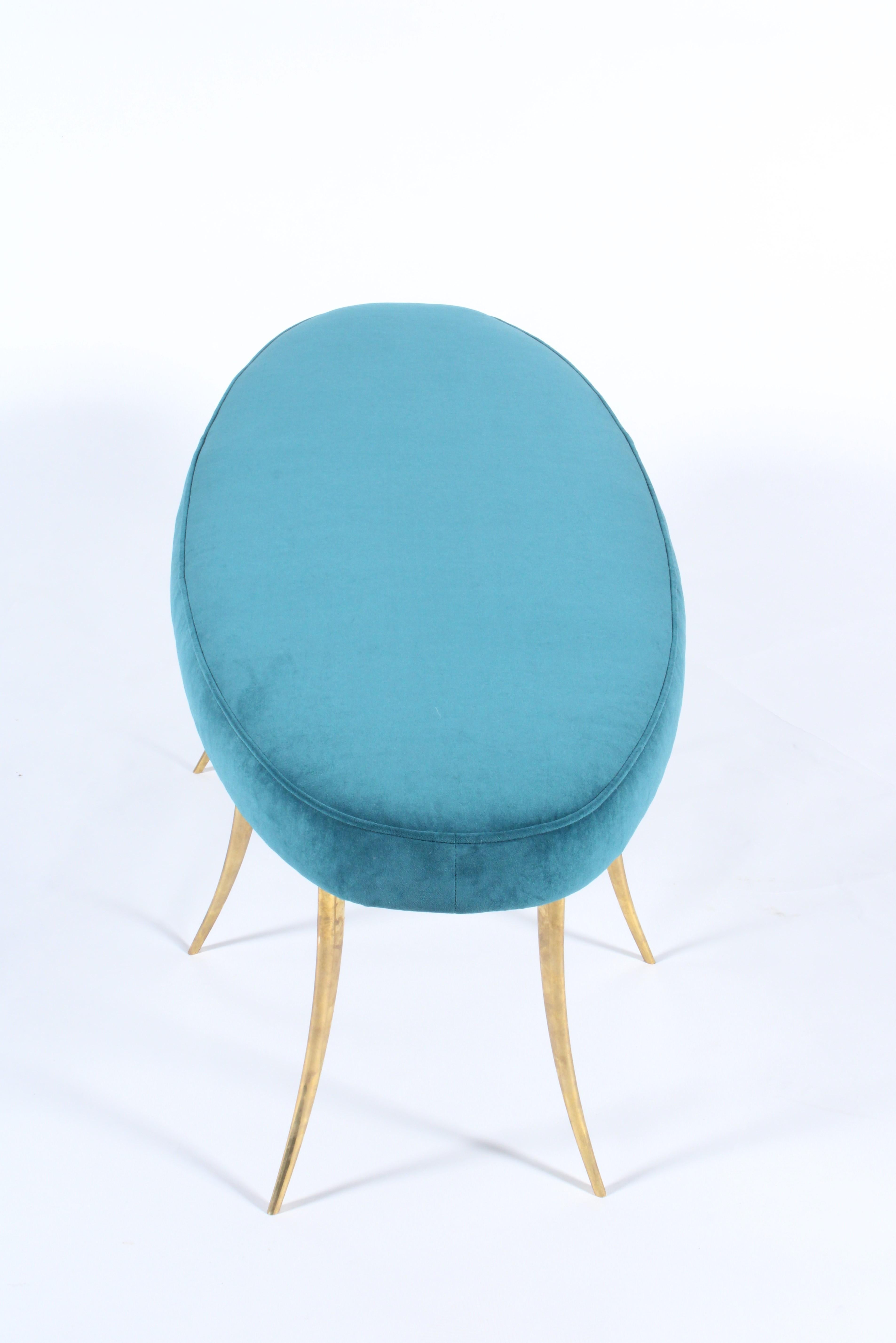  Bespoke Vintage Italian Bench with Teal Upholstered Cushion For Sale 3