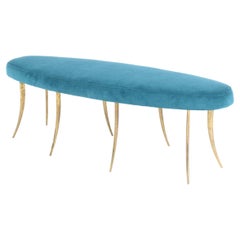  Bespoke Vintage Italian Bench with Teal Upholstered Cushion
