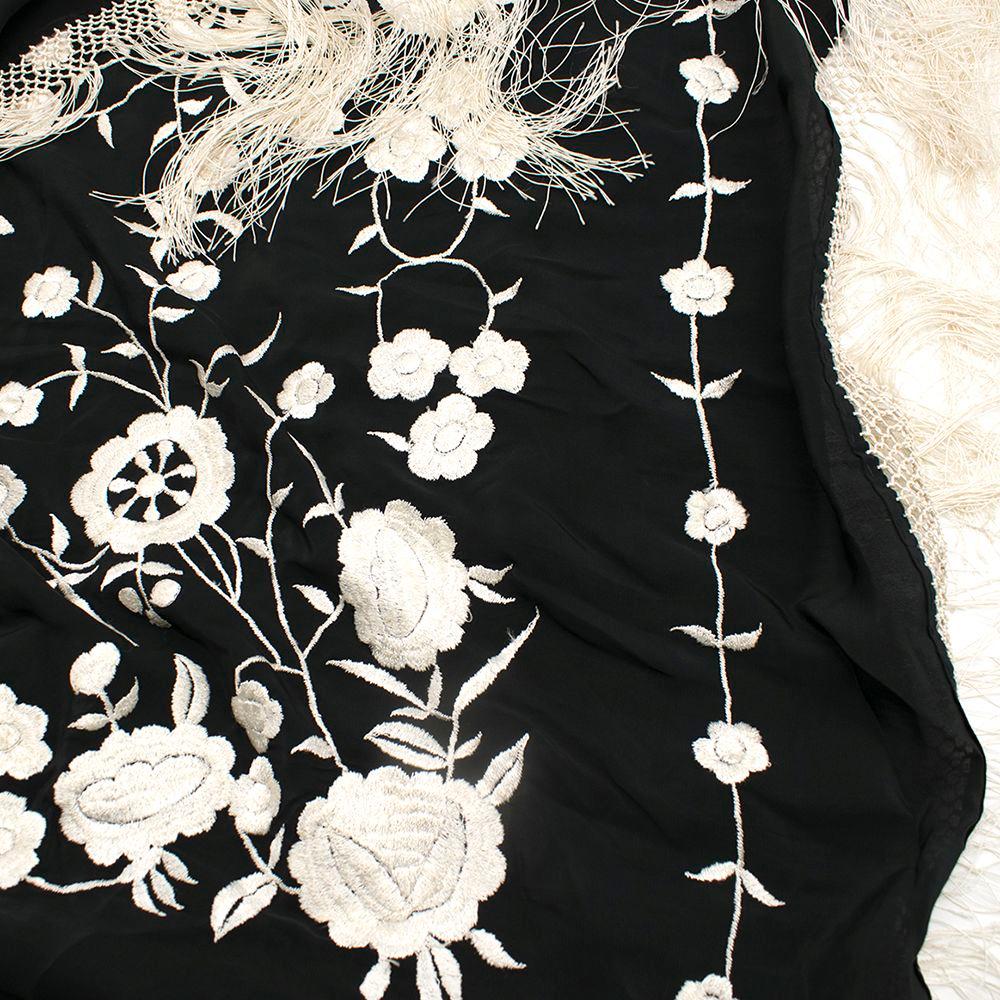 Bespoke Vintage Silk Crepe Heavily Embroidered Fringed Shawl In New Condition In London, GB