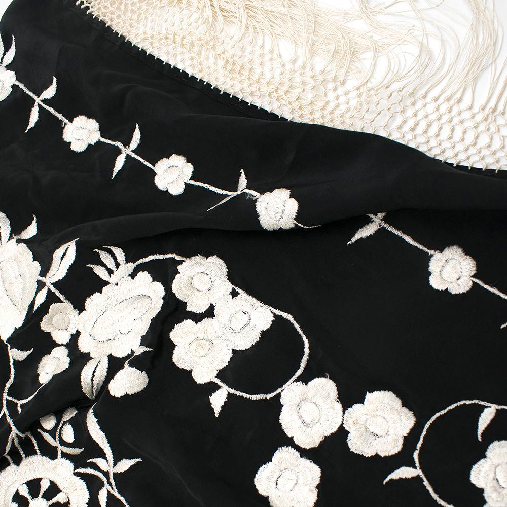 Women's Bespoke Vintage Silk Crepe Heavily Embroidered Fringed Shawl