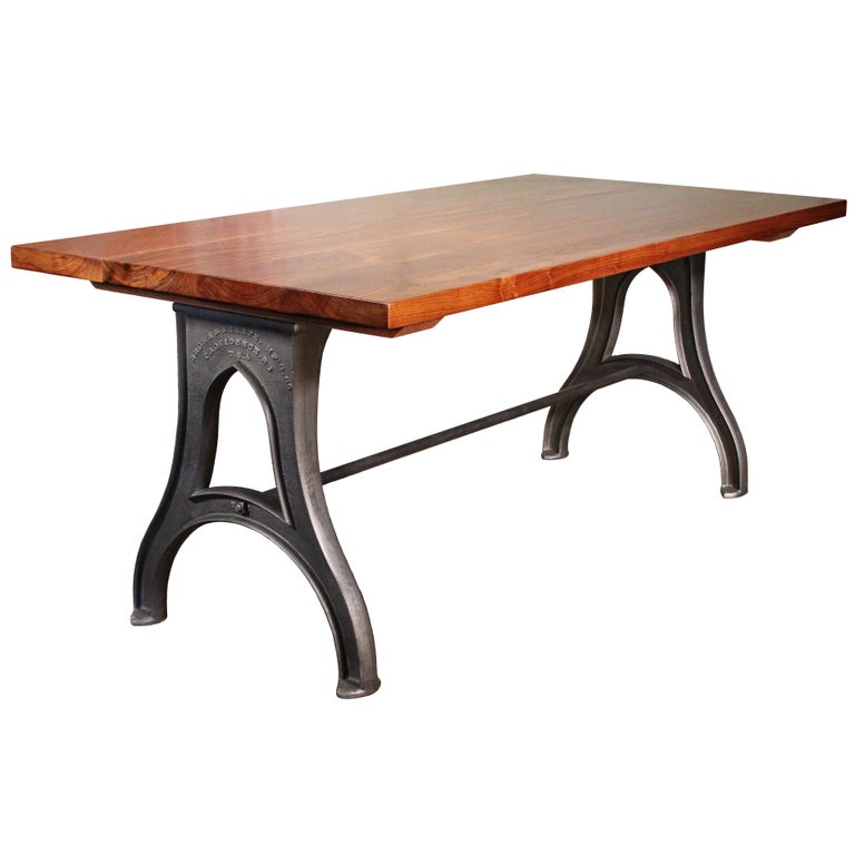 Bespoke Walnut Desk with Cast Iron Legs Industrial Modern Work Custom Table  For Sale at 1stDibs | cast iron desk, cast iron table, cast iron desk legs