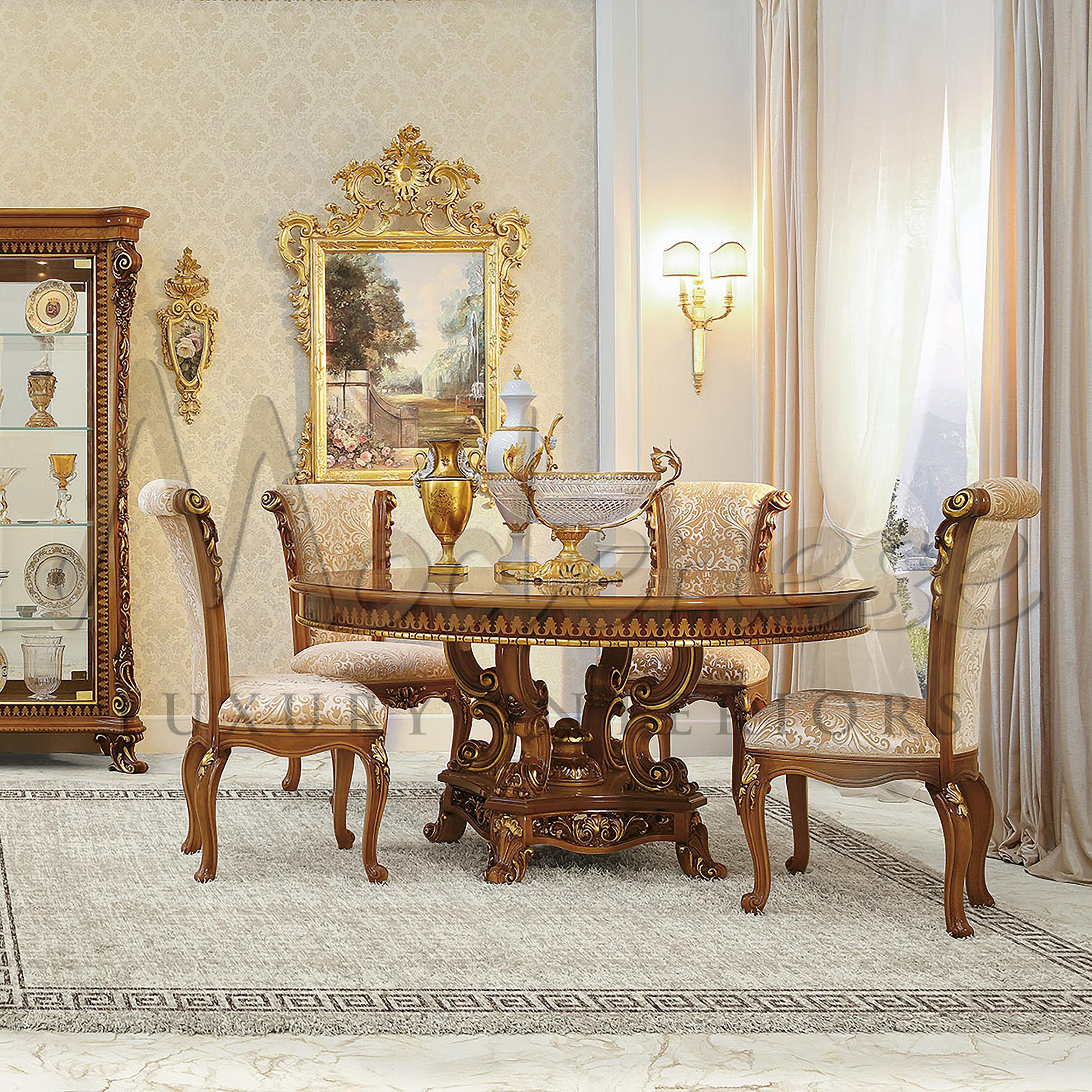 This elegance handcrafted table presents a sophisticated mix of wooden elements on the classic marquetry table top, down to the flemish scroll legs. The sophisticated wood carving legs are the wonder of design and craft work. A true unique piece