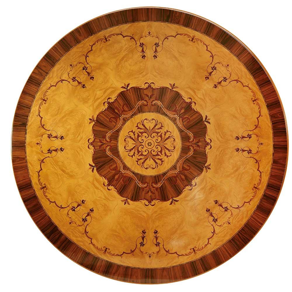 Italian Bespoke Walnut Inlaid Round Table in Radica by Modenese Luxury Interiors For Sale
