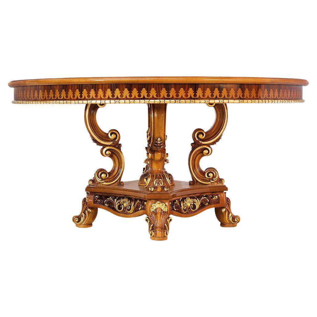 Table ronde en marqueterie de noyer sur mesure en Radica par Modenese Luxury Interiors en vente