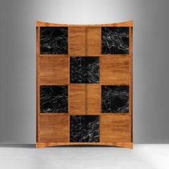 Bespoke Wardrobe With Two Sliding Doors In Elm Wood And Marble, Hand Crafted