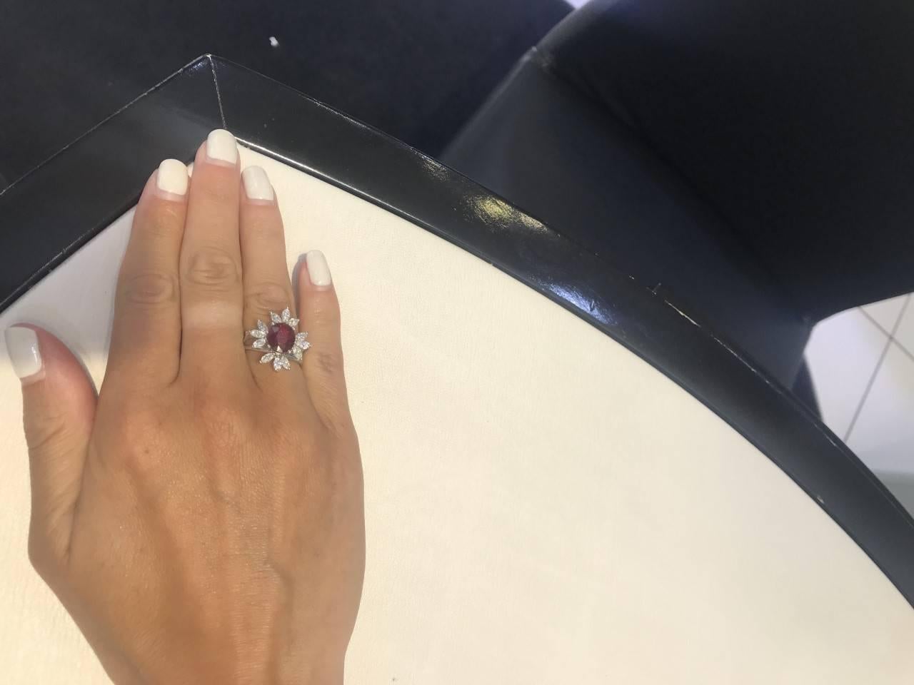 Bespoke White Marquise Diamond 18KT Gold 2.00 Carat Ruby Engagement Ring Mount 4