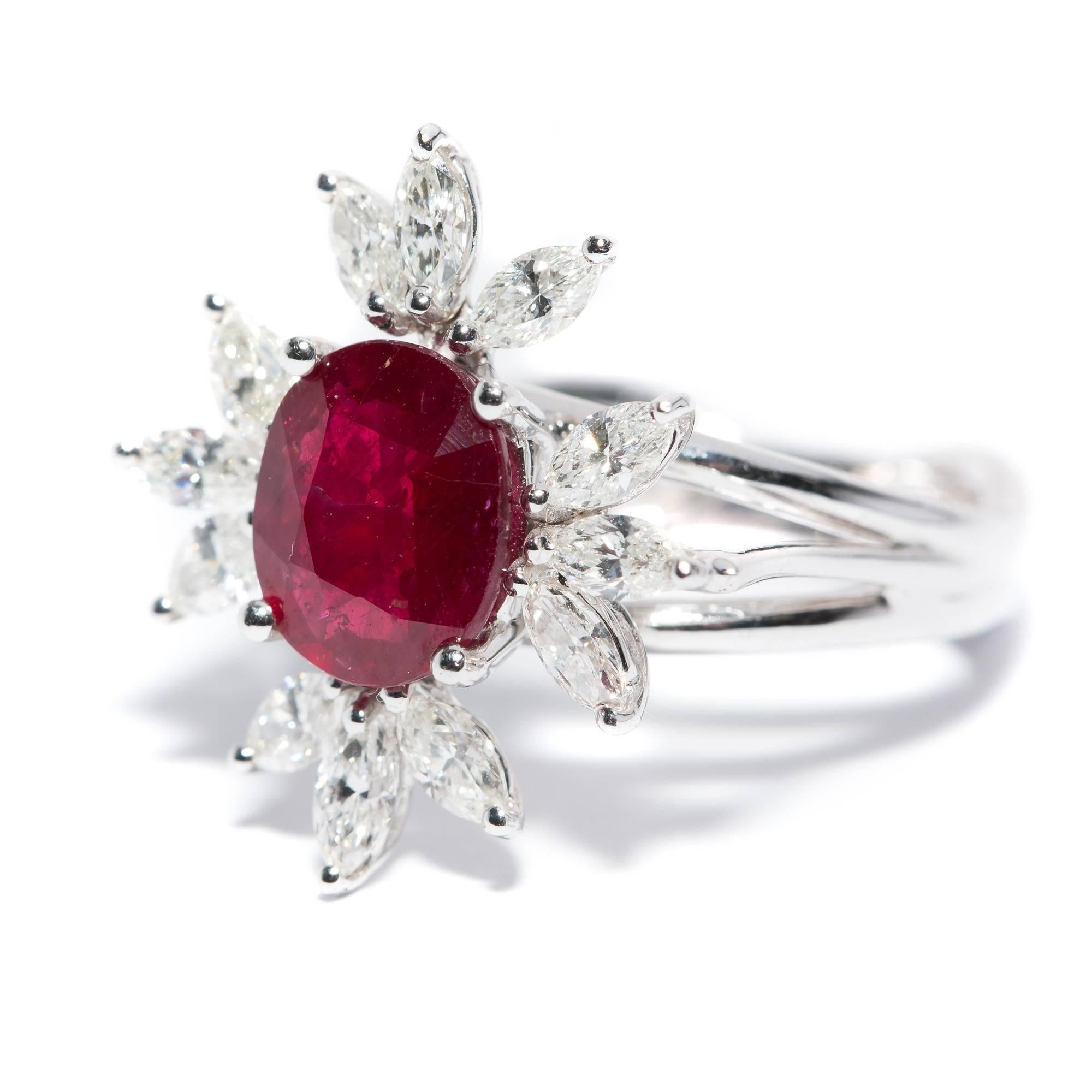 Marquise Cut Bespoke White Marquise Diamond 18KT Gold 2.00 Carat Ruby Engagement Ring Mount