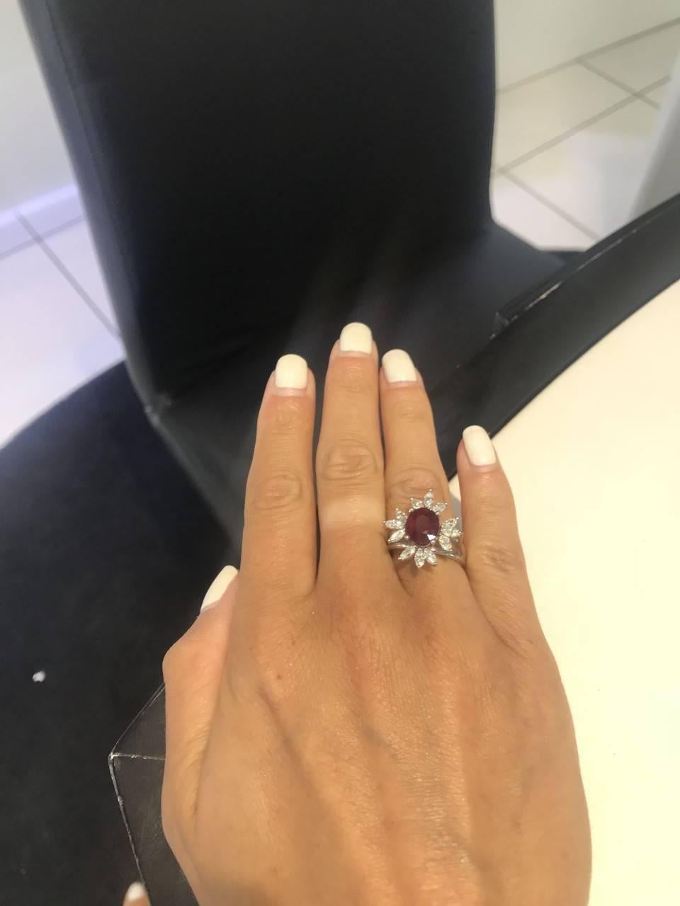 Bespoke White Marquise Diamond 18KT Gold 2.00 Carat Ruby Engagement Ring Mount 1